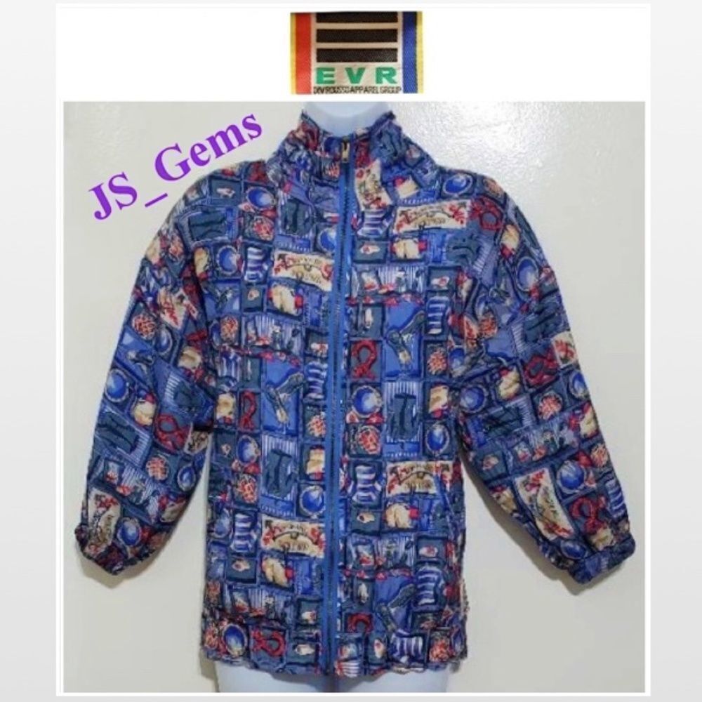 Vintage EVR Bomber Jaket Womens XL Blue Silk VTG